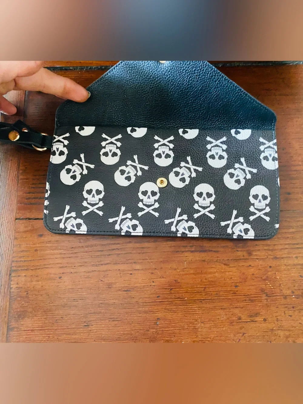 Betsey Johnson Black and White Skull Wristlet Wallet